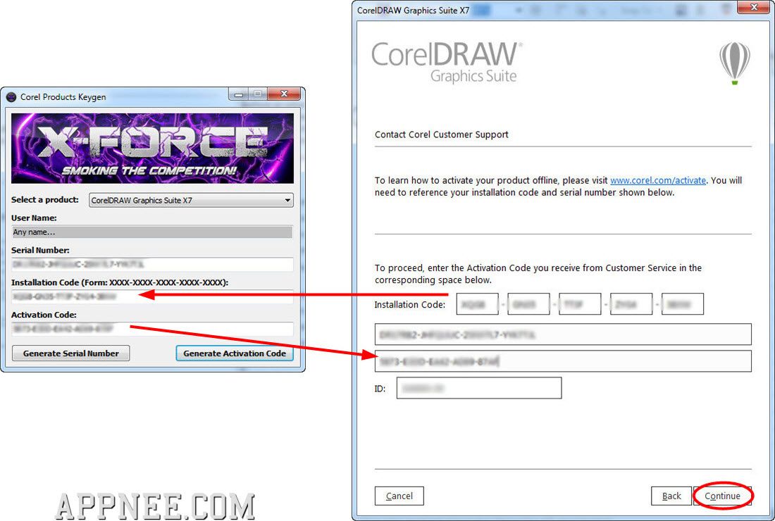 installation code for corel draw x7 x-force
